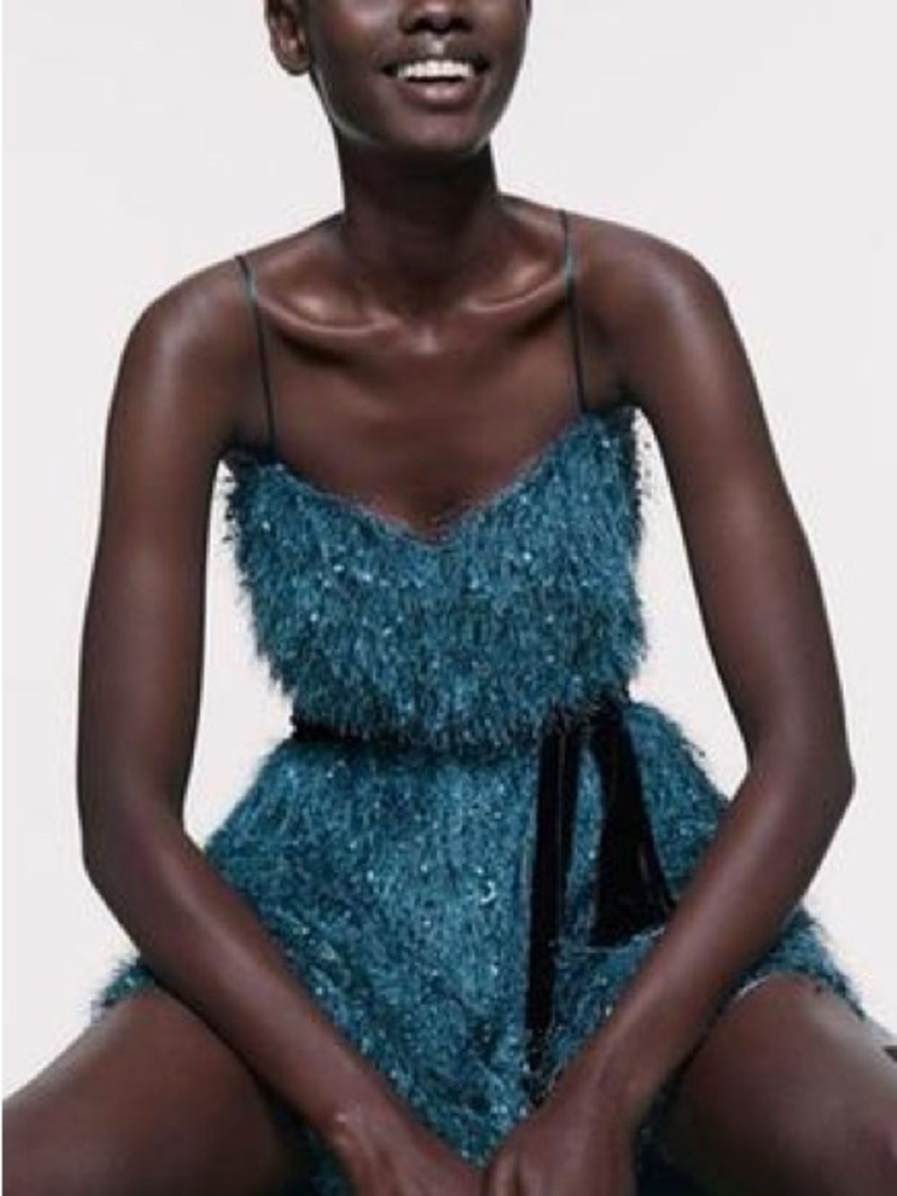 NWT! Zara Festive Season Fuzzy Blue Romper with Velvet Bow Small